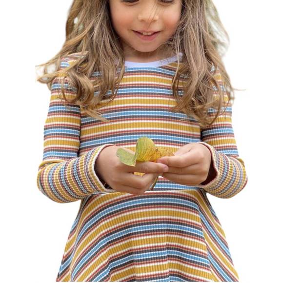 NEW VIGNETTE girl's abbey jersey dress in gold mult-stripe - Picture 3 of 3